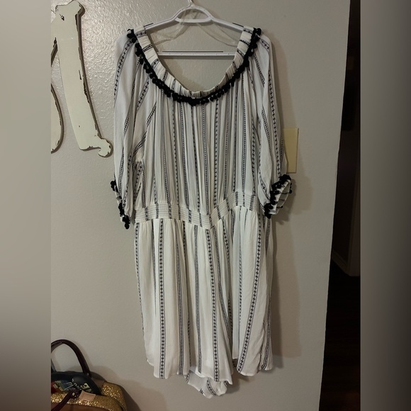 Striped Black and White Romper - Picture 1 of 6